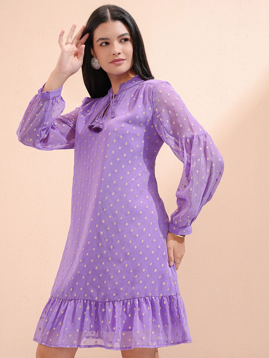 Vishudh Women Ethnic Motifs Tie-Up Neck A-Line Dress