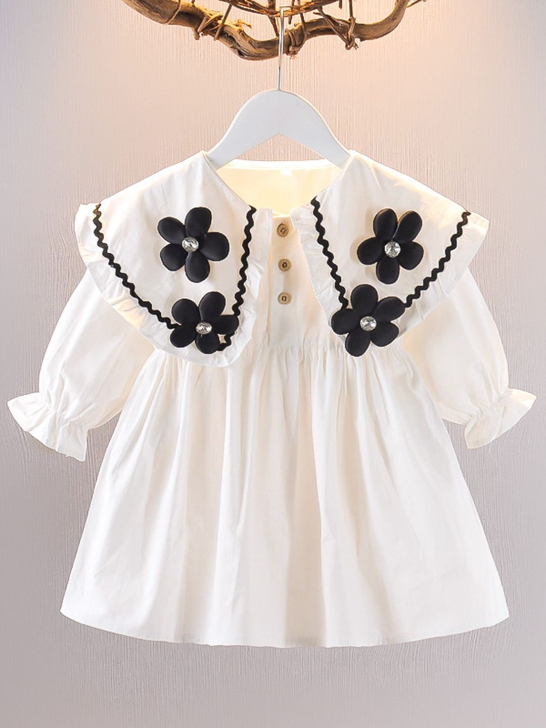 YK Girls Self Design Cotton Fit & Flare Knee Length Dress