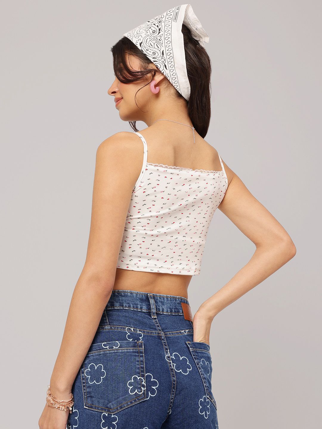 DressBerry Tiny Blooms Lace Insert Cami Crop Top