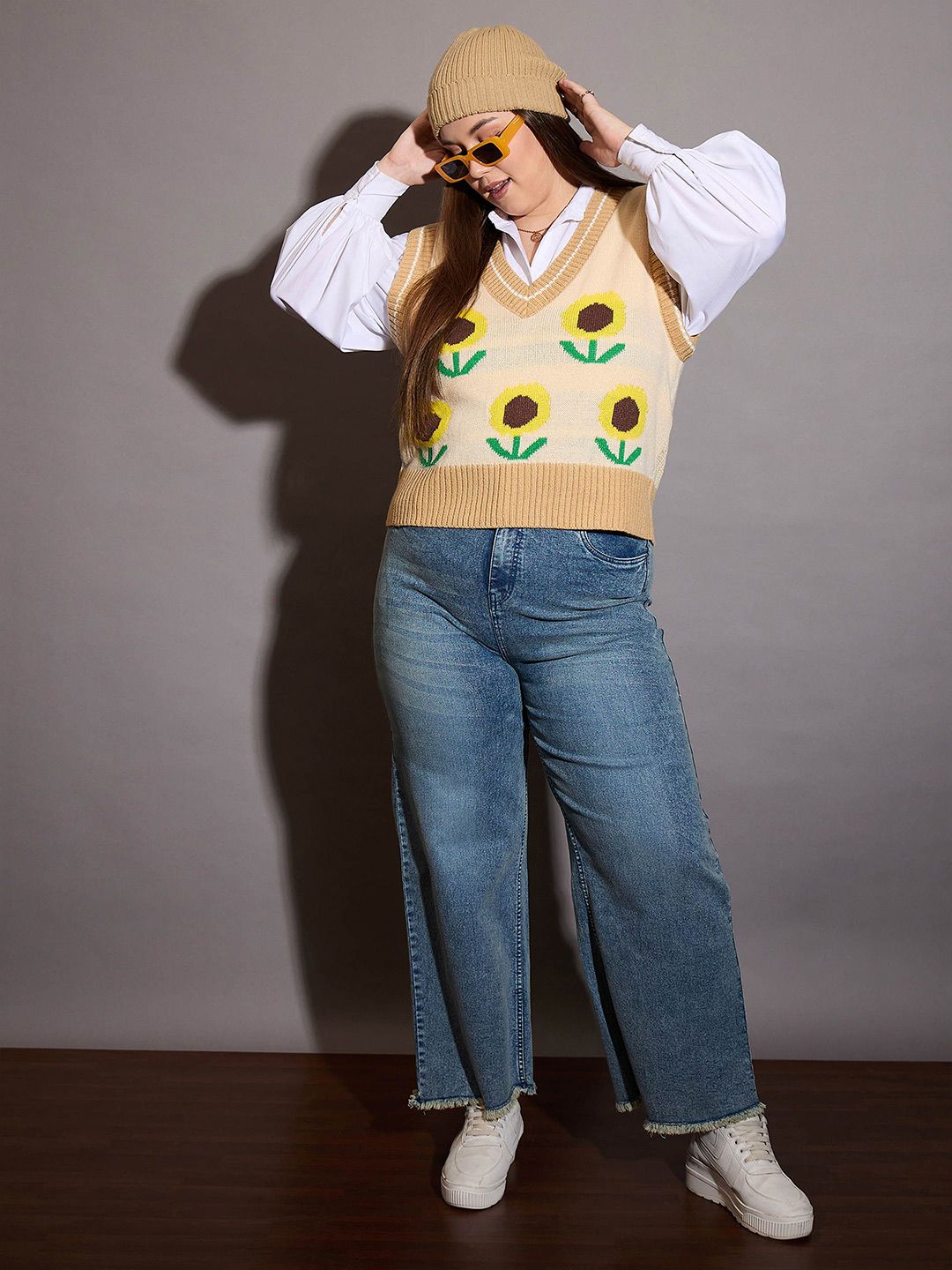 Vest Sweater Bercetak Bunga SASSAFRAS Curve Wanita