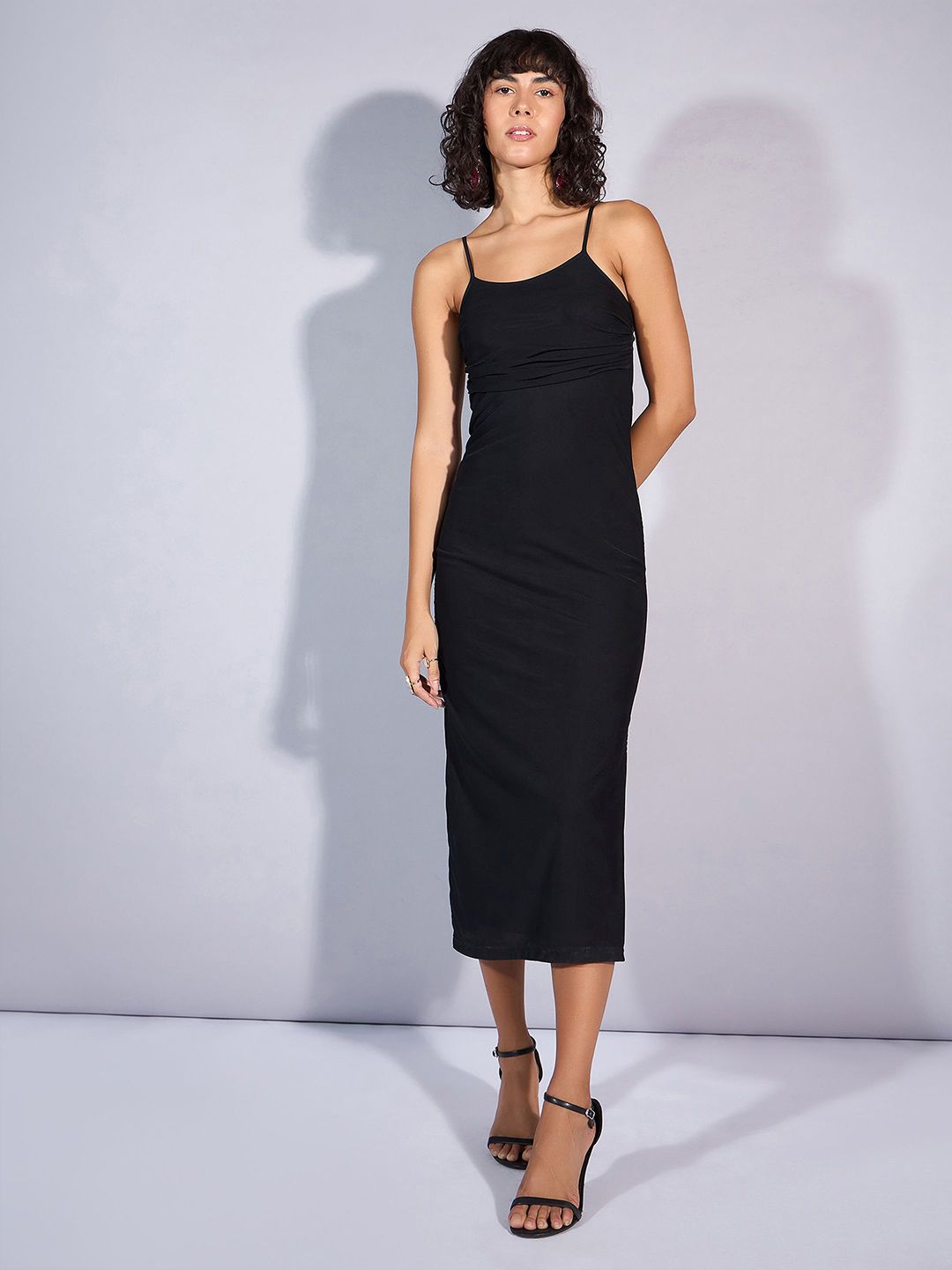 SASSAFRAS Mesh Sheath Shoulder Straps Midi Dress