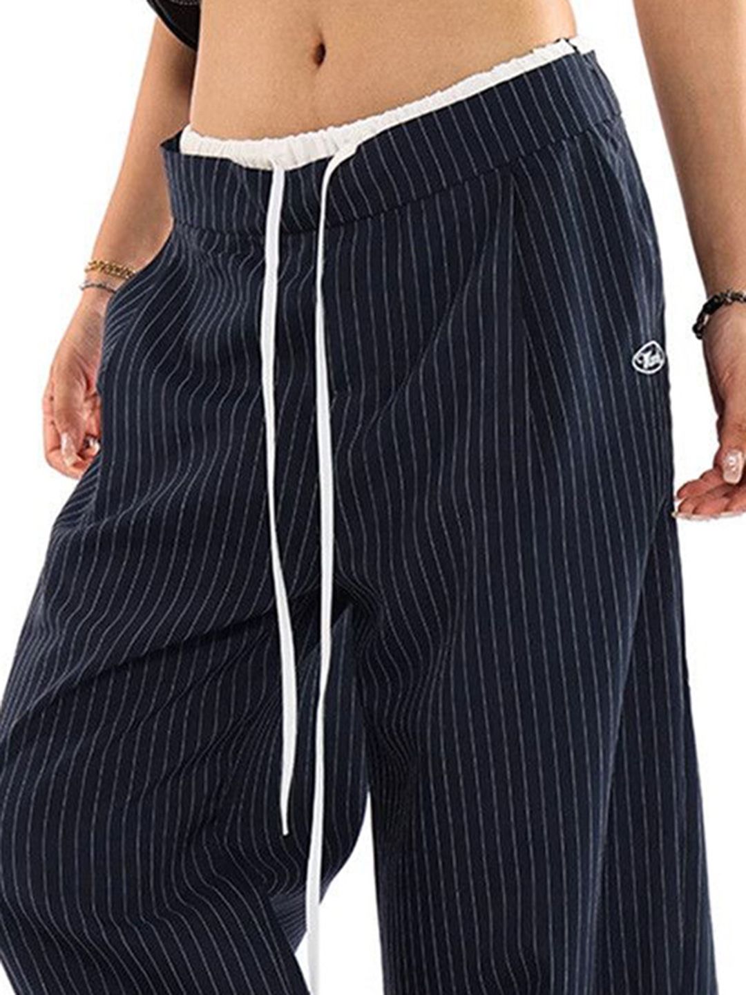 DressBerry Women Striped Mid-Rise Korean Pants Trousers