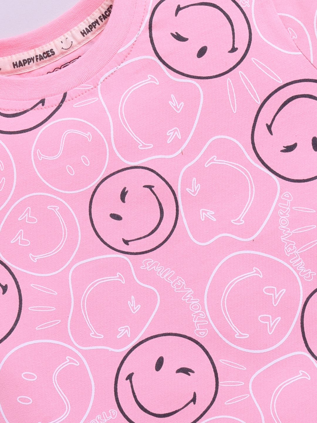 Happy Faces Girls Smiley Printed Pure Cotton T-shirt