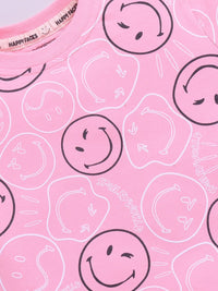 Happy Faces Girls Smiley Printed Pure Cotton T-shirt