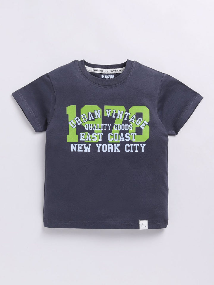 Happy Faces Kids Boys Typography Printed Pure Cotton T-Shirt