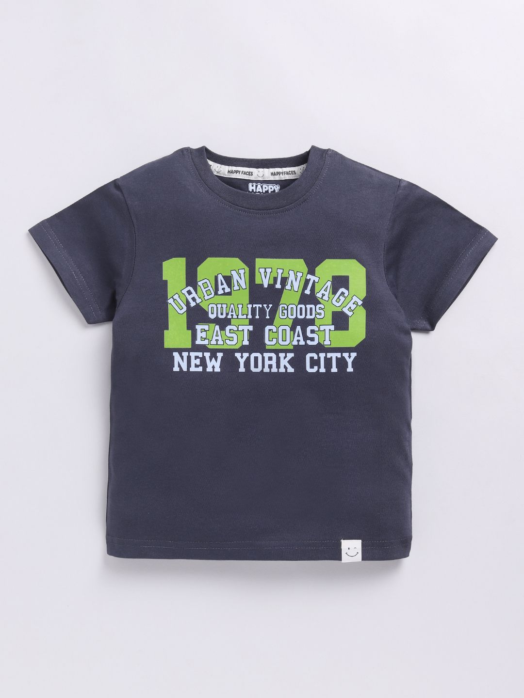 Happy Faces Kids Boys Typography Printed Pure Cotton T-Shirt