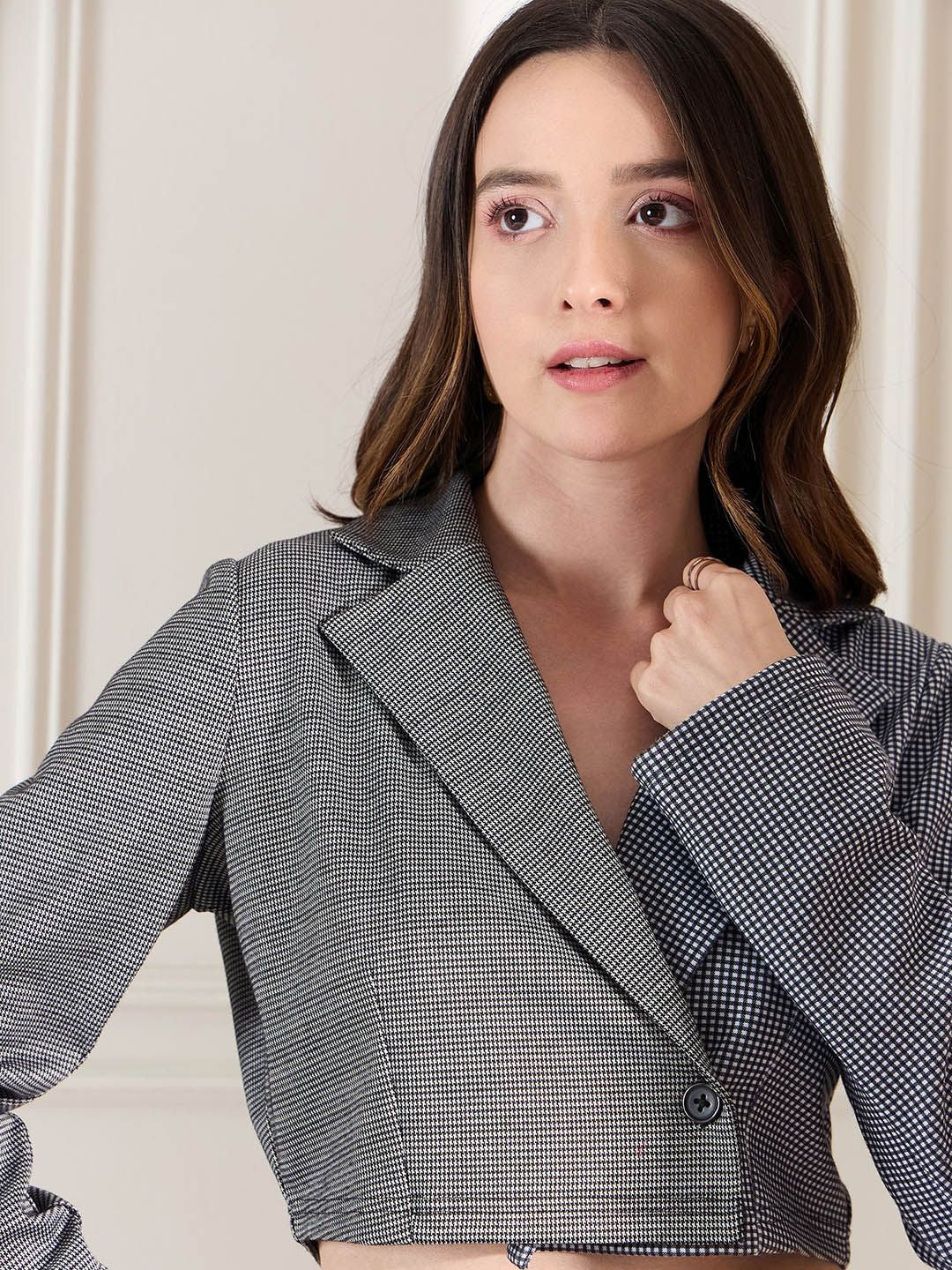 Berrylush Checked Long Sleeves Blazer & Skirt