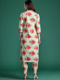 Indo Era Floral Printed Mirror Work Pure Cotton Kurta with Trousers