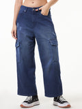 Bewakoof Women Straight Fit High-Rise Light Fade Cotton Cargo Jeans