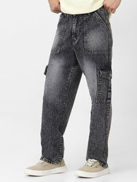 Urbano Fashion Men's Grey Loose Fit Cargo Jeans With 6 Pockets Non-Stretchable