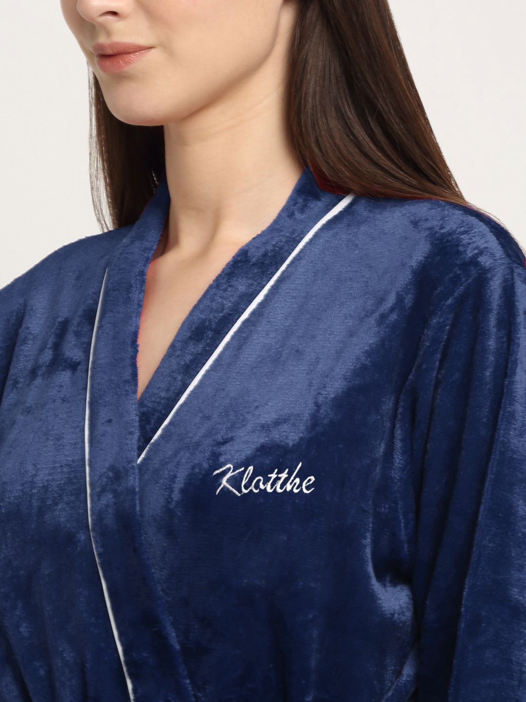 KLOTTHE Blue Woolen Long Sleeves Bath Robe With Belt