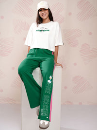 Tokyo Talkies Women Typography Printed Flared High Rise Trousers