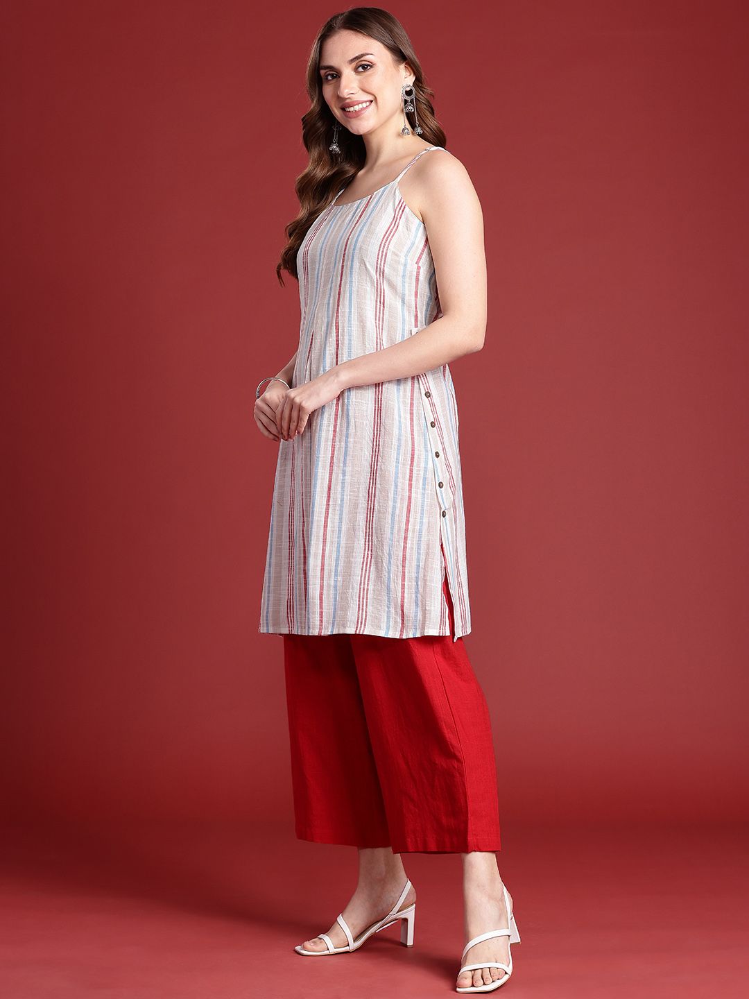 Anouk Women Striped Regular Pure Cotton Kurta with Palazzos
