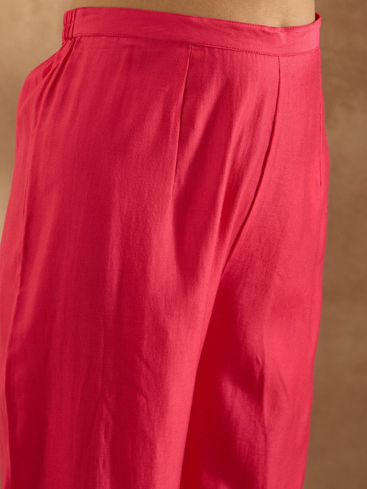 Indo Era Women Floral Embroidered Empire Thread Work Liva Kurta with Trousers