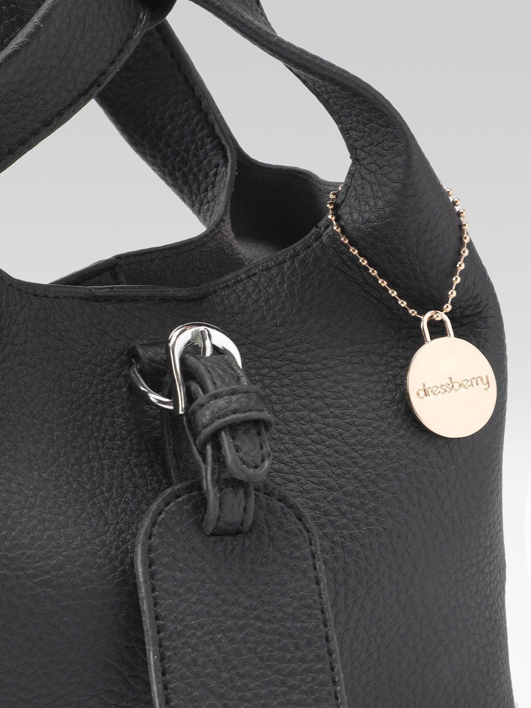 DressBerry Textured Bucket Handheld Bag with Pouch