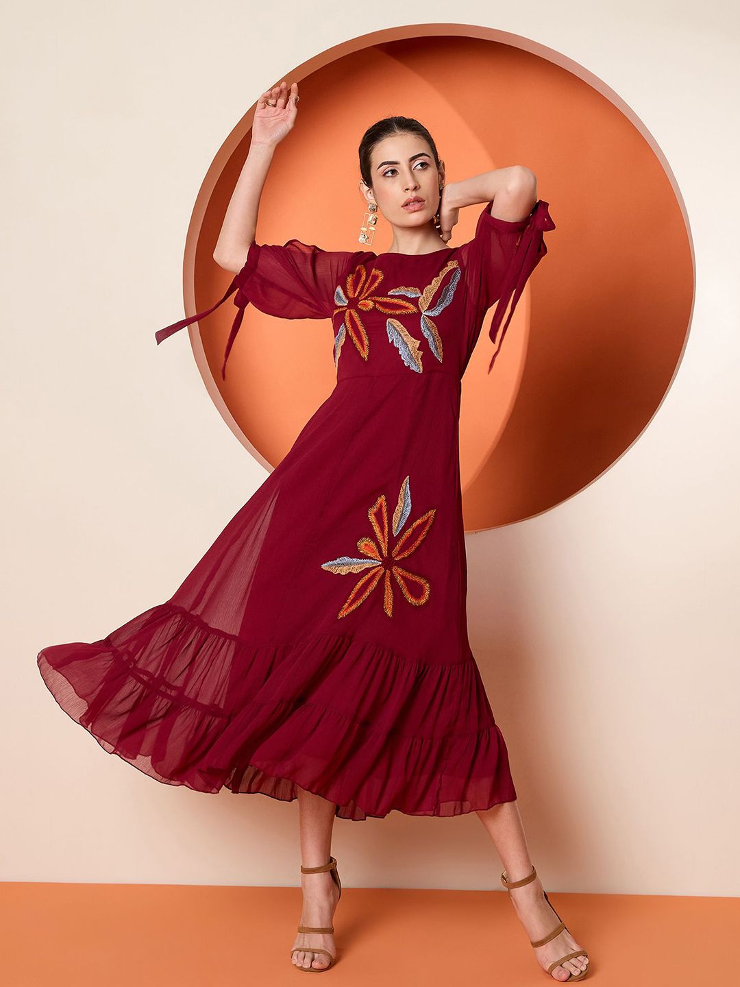 Antheaa Women Embroidered A-Line Maxi Dress
