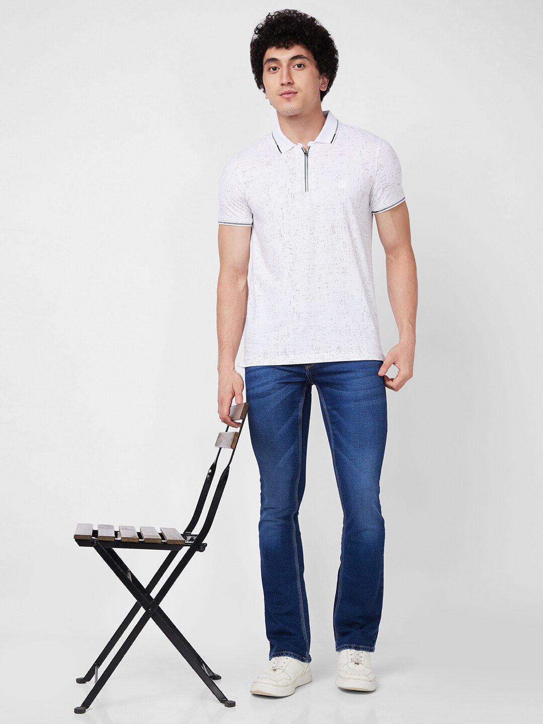 SPYKAR Polo Collar Short Sleeves Abstract Print Cotton Slim Fit T-shirt