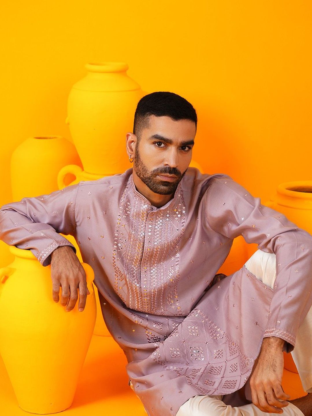 SOJANYA LUXE Kurta Lurus Kolar Mandarin Labuci Geometri