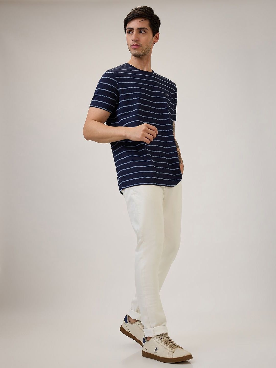 SPYKAR Men Striped Round Neck Cotton Slim Fit T-shirt