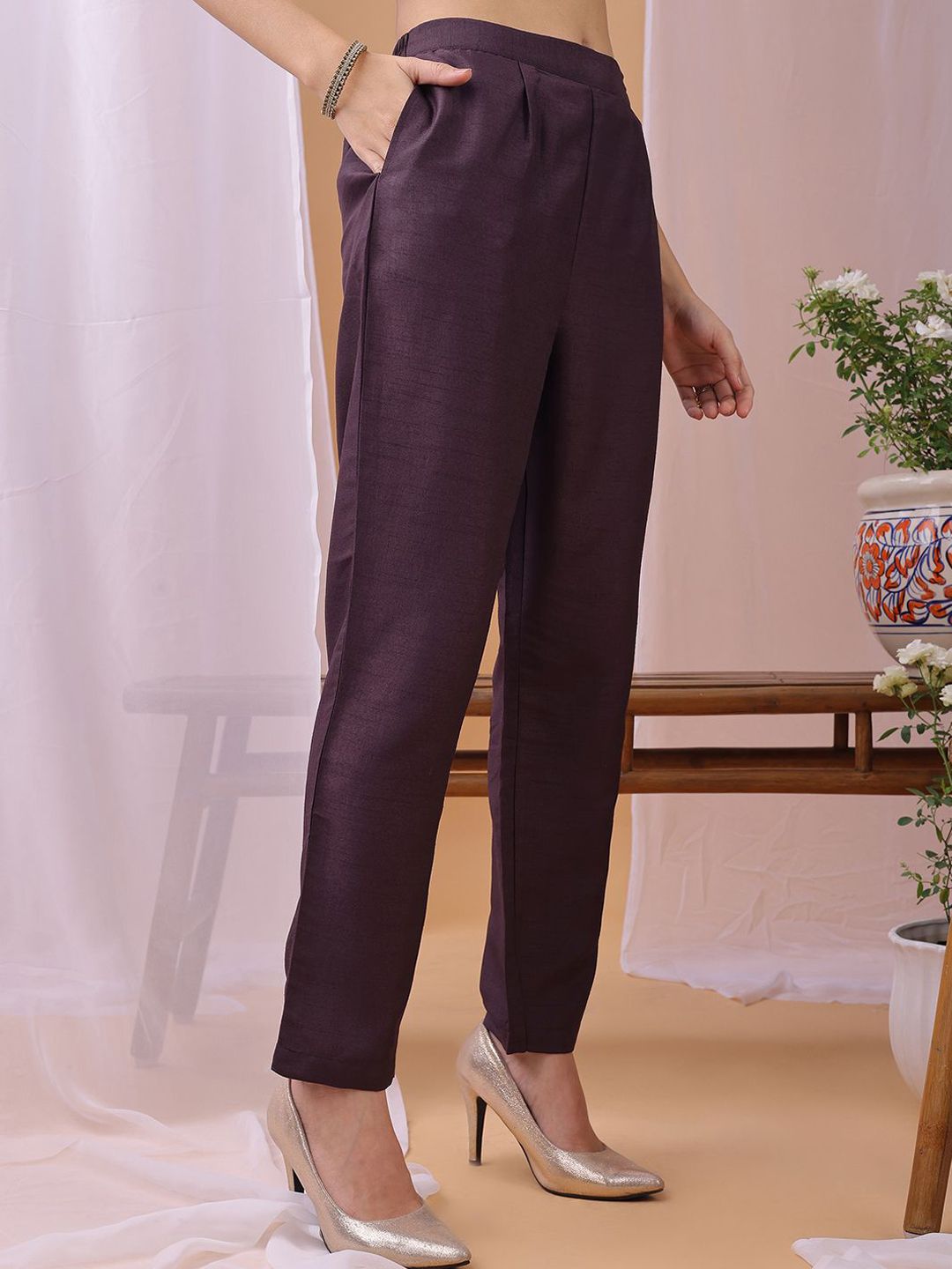 KALINI Yoke Design Sequinned Straight Kurta With Trousers And Dupatta