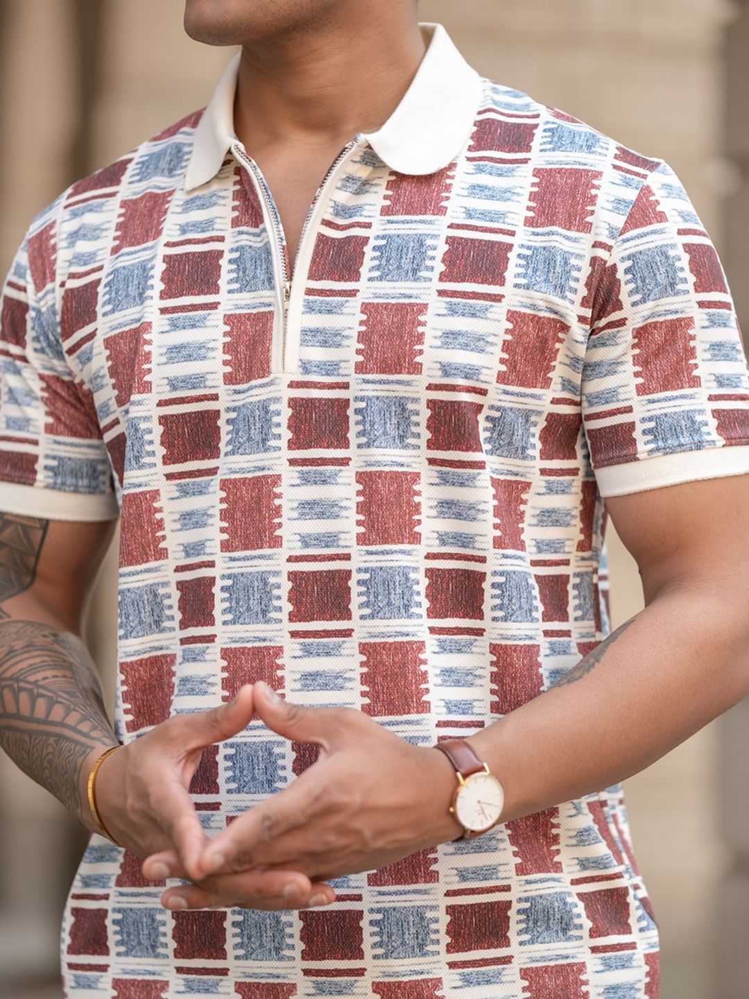 Powerlook Men Checked Polo Collar T-shirt