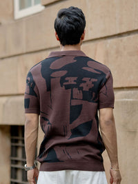 Powerlook SS25 Abstract Printed Polo Collar Jacquard Knitted Pure Cotton T-Shirt
