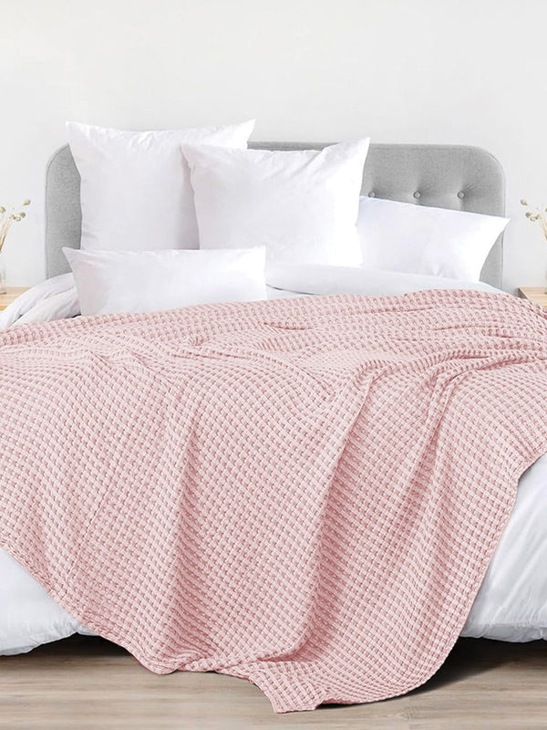 URBAN SPACE Waffle Pink Checked Cotton AC Room 150 GSM Double Bed Blanket