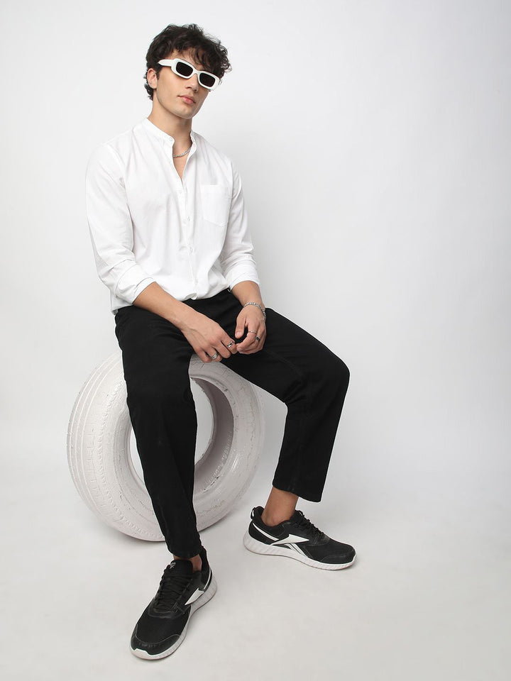 VASTRADO Men Classic Band Collar Solid Cotton Slim Fit Casual Shirt