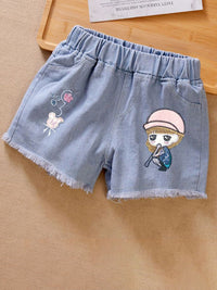 YK Girls Embroidered Regular Fit Denim Shorts