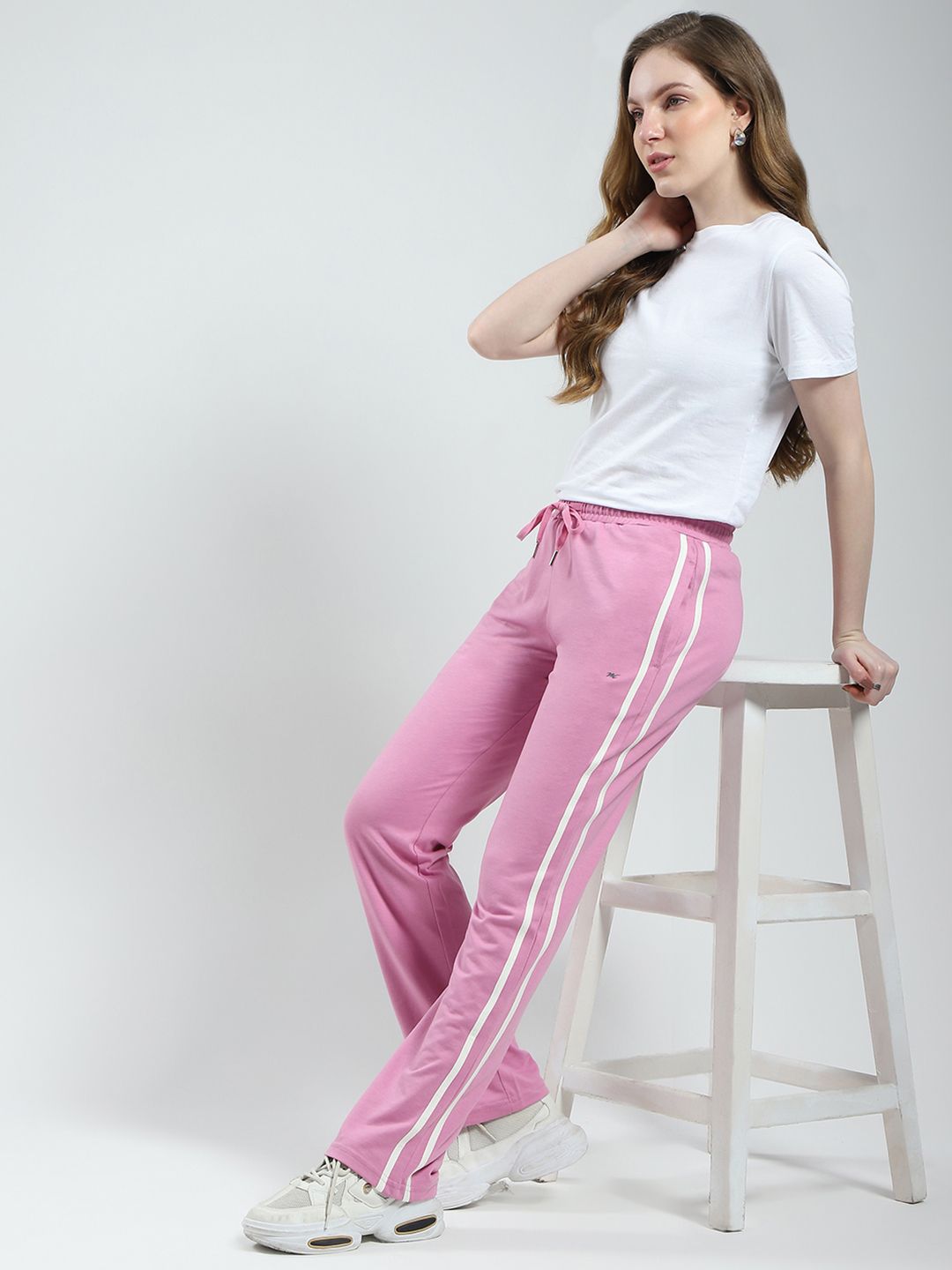 Monte Carlo Women Mid-Rise Regular Fit Track Pants with Side Stripes