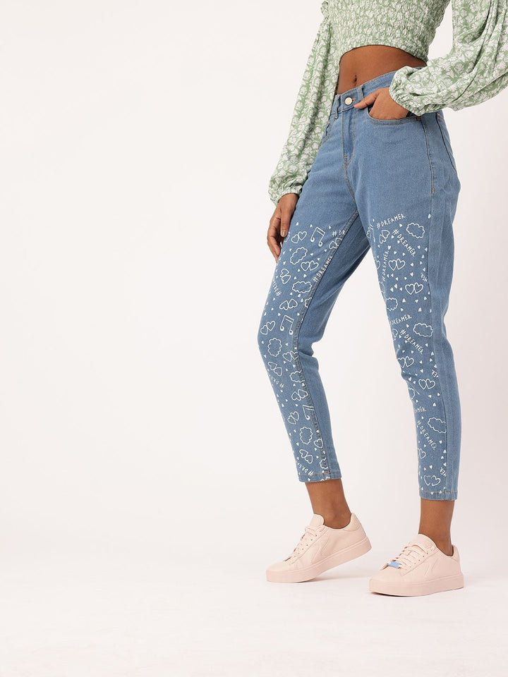 DressBerry Women Urban Cool Slim Fit Printed Stretchable Crop Jeans