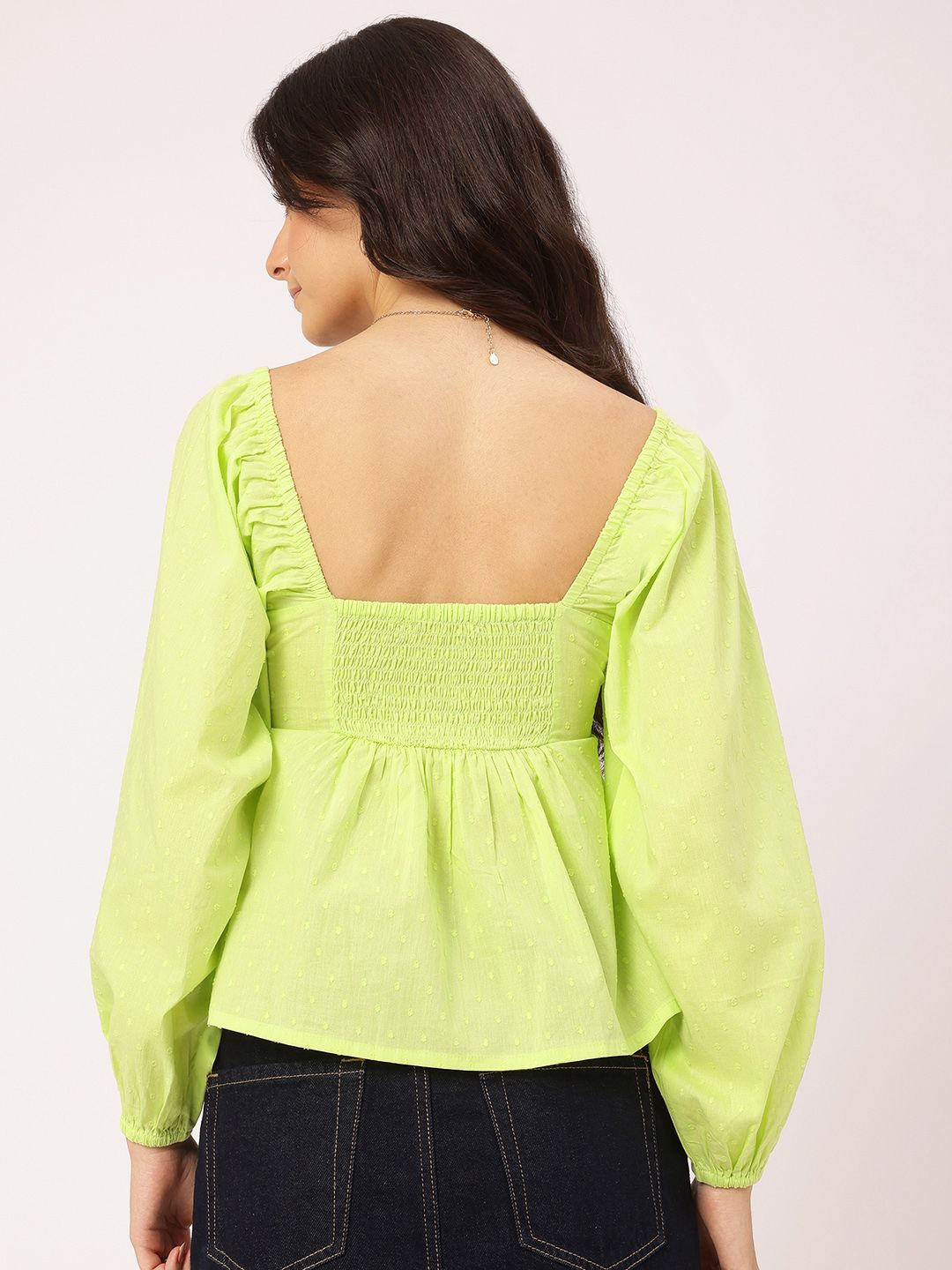 DressBerry Dobby Delight Smocked Puff Sleeve Top