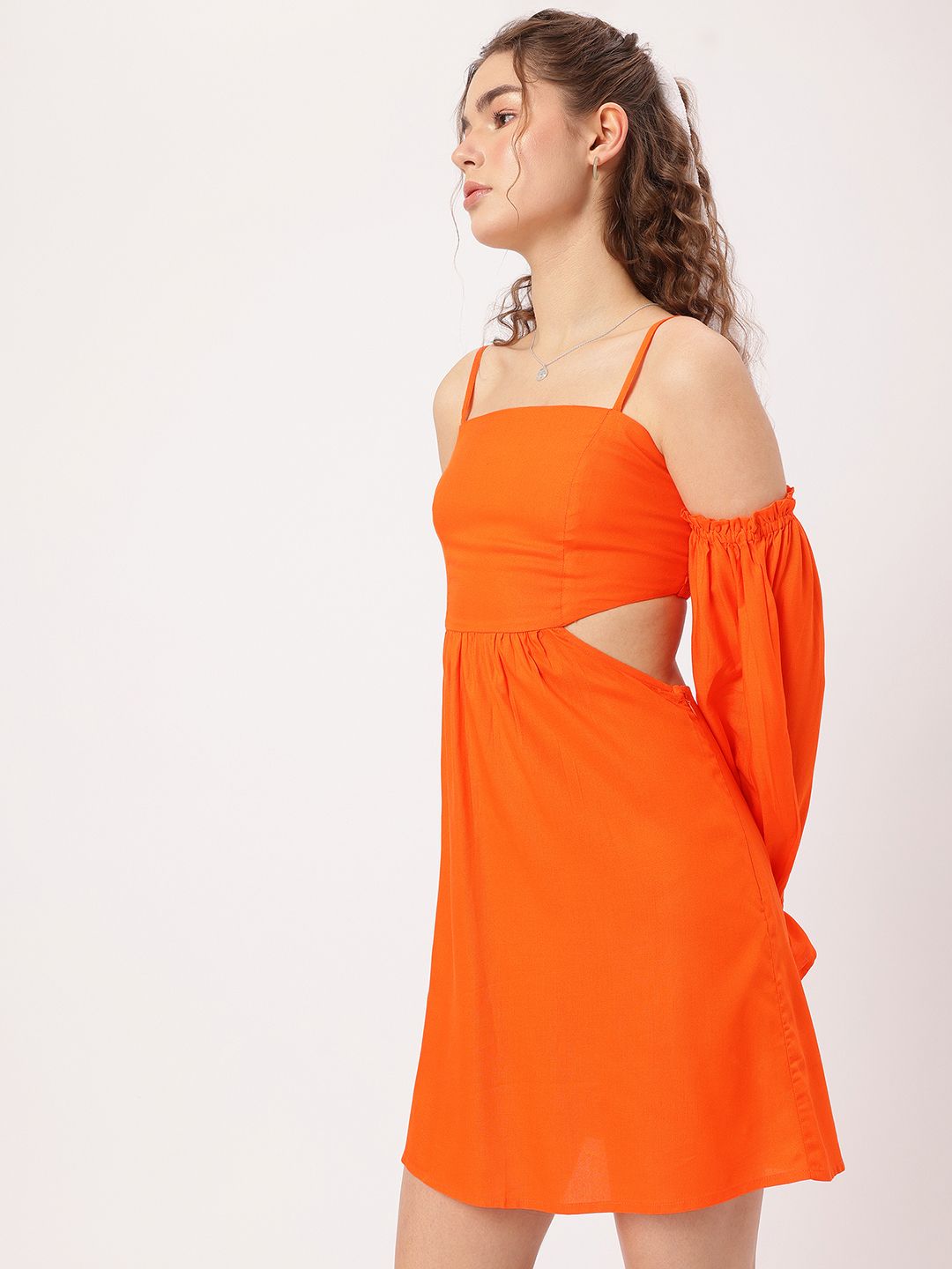 DressBerry Boss Babe Cut-out Waist Smocked A-Line Mini Dress