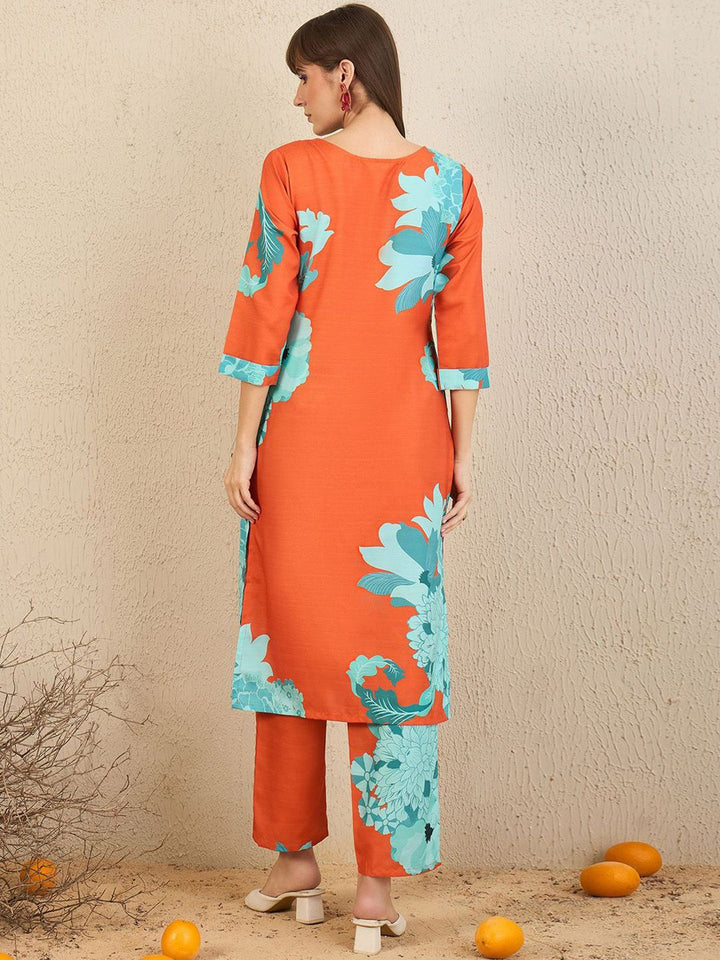 Indo Era Floral Printed Straight Kurta With Trousers