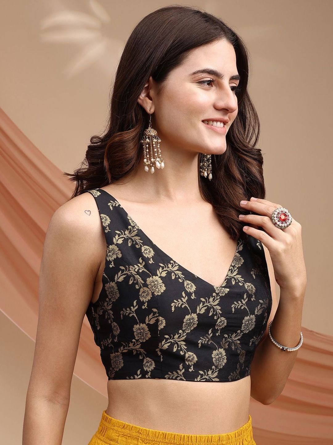 Tikhi Imli Woven Design Brocade Saree Blouse