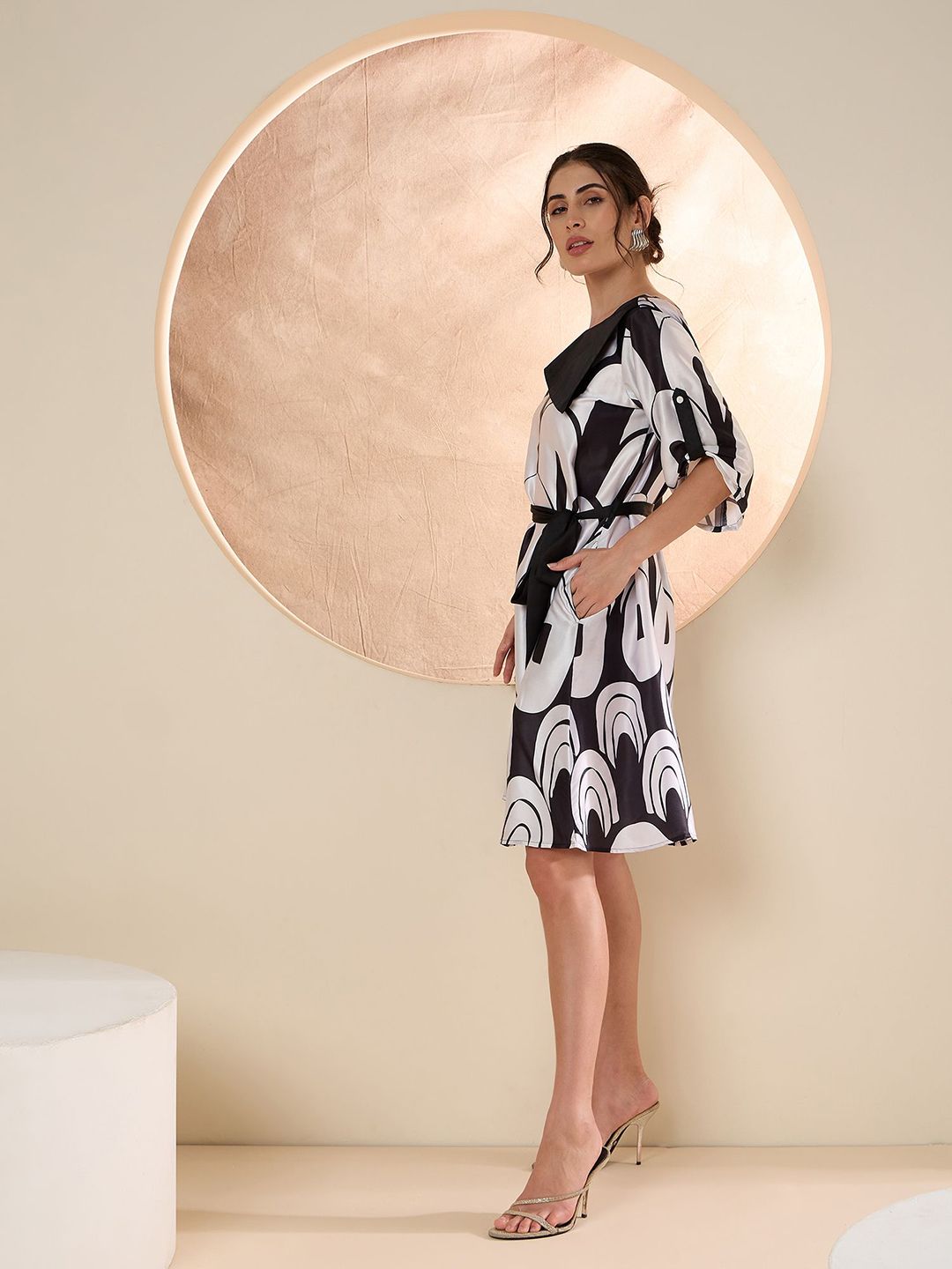 Antheaa Print Layered Satin Fit & Flare Dress