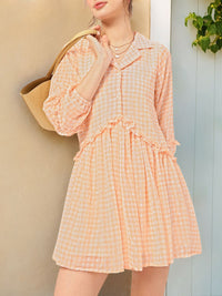 DressBerry Sunset Romance Ruffled Dobby Detail Shirt Mini Dress