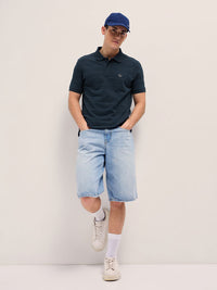 THE BEAR HOUSE Men Self Design Polo Collar Cotton T-shirt