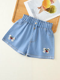 YK Girls Embellished Washed Denim Shorts