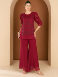 Antheaa Embellished Round Neck Top With Palazzo