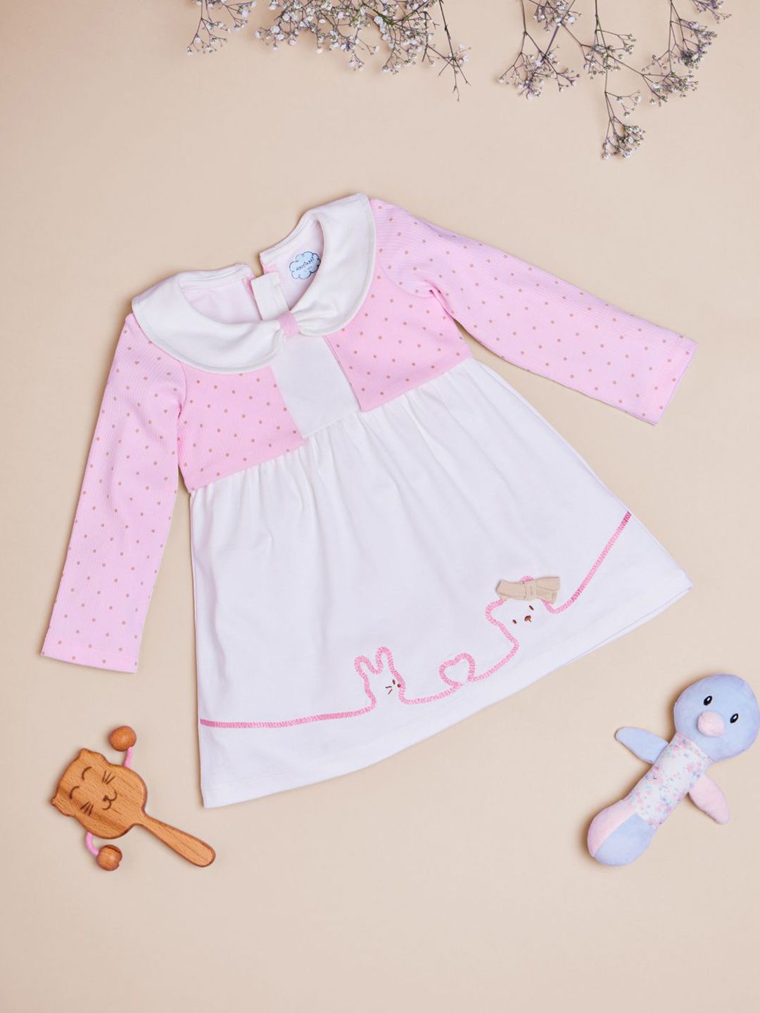 Nauti Nati Girls Polka Dot Cotton  Peter Pan Collar A-Line Dress