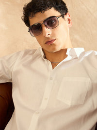 DENNISON Men White Comfort Fit Solid Formal Shirt