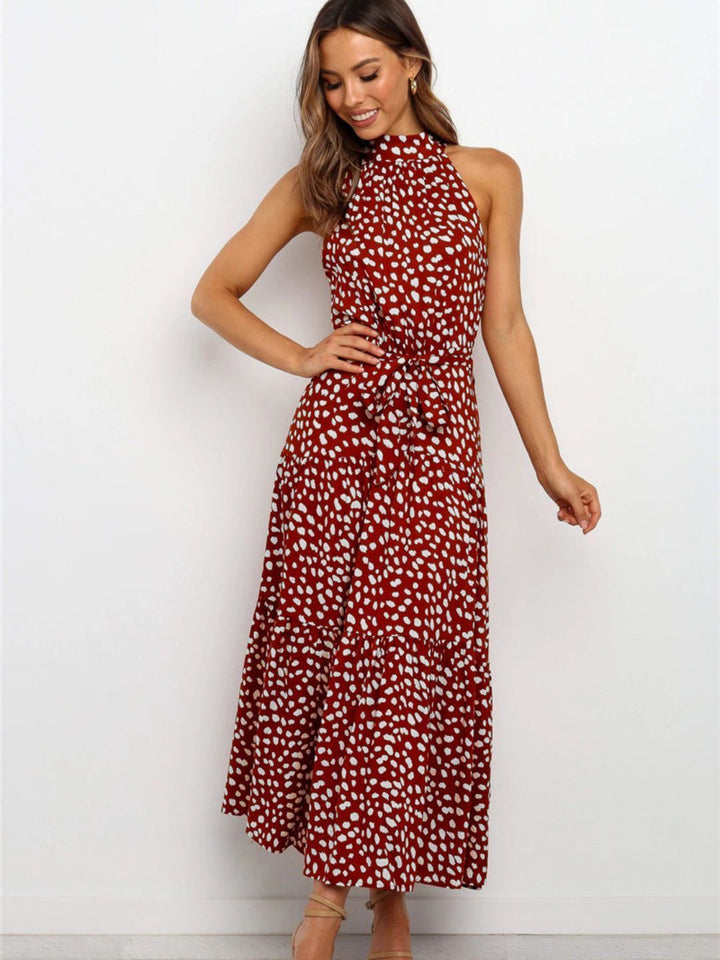 DressBerry Animal Printed Mock Neck Fit & Flare Midi Dress
