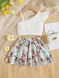 YK Girls Printed Top With Skirt Clothing Set