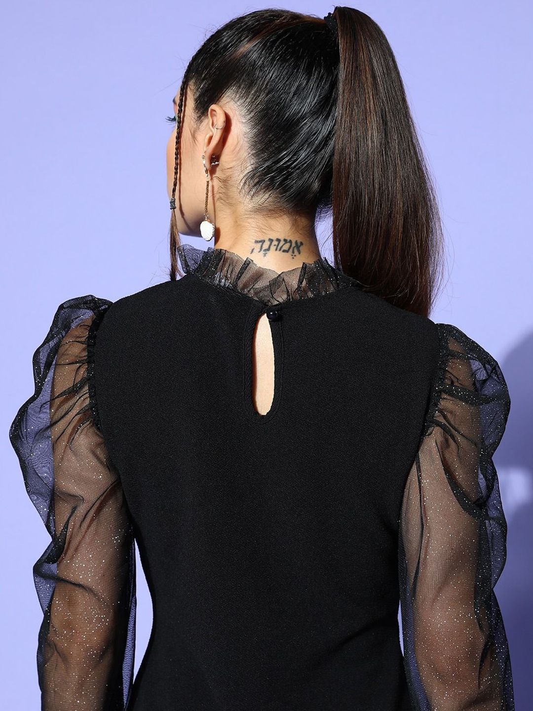 Berrylush Puff Sleeve Ruffle Detail Regular Top