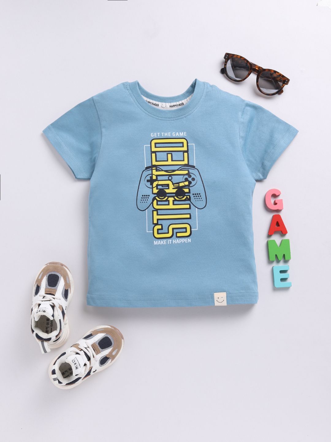 Happy Faces Boys Pure Cotton Typography & Graphic Printed T-shirt