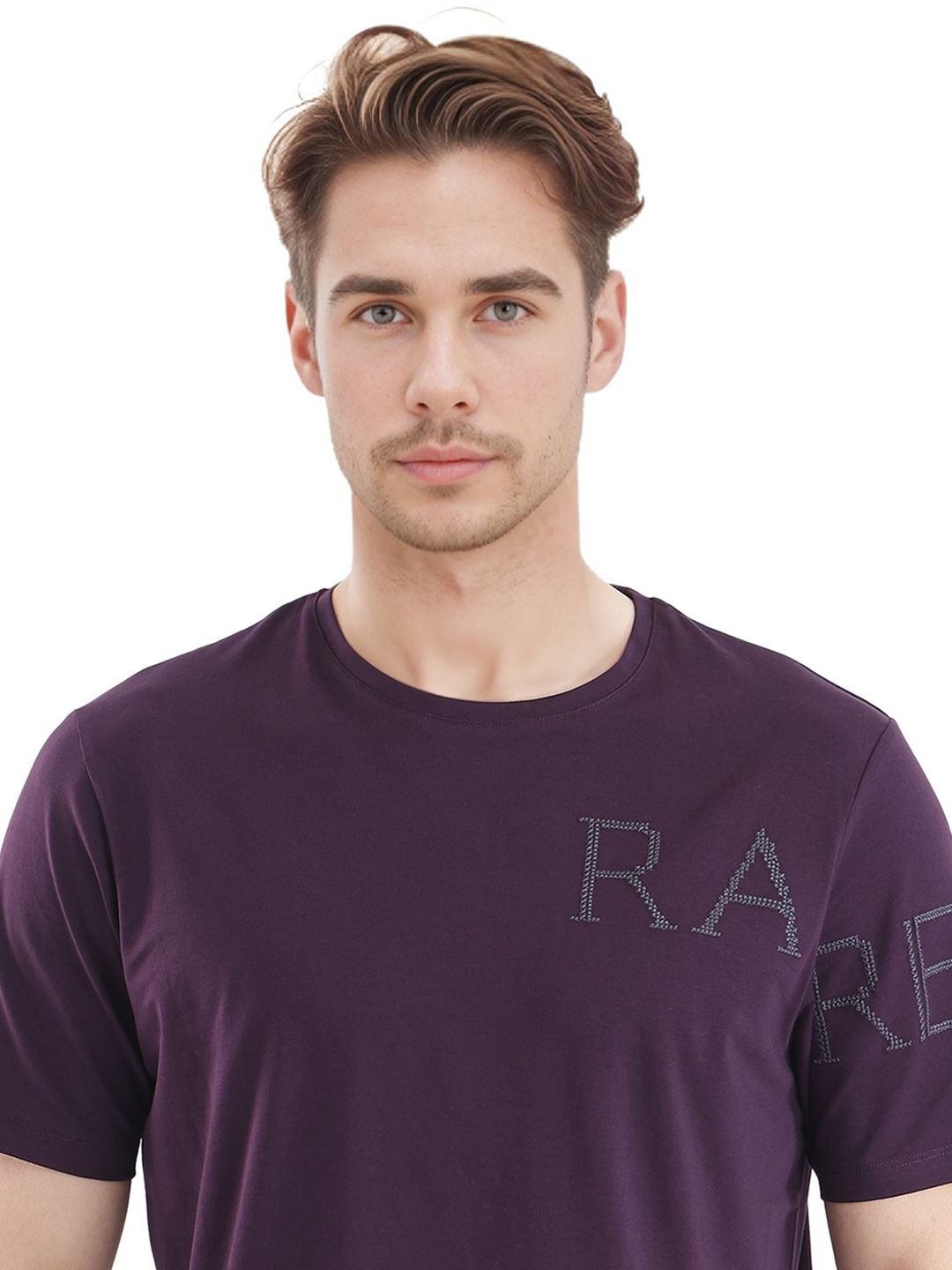 RARE RABBIT Men Solid Round Neck Cotton T-shirt