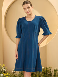 Antheaa Women Puff Sleeve A-Line Dress