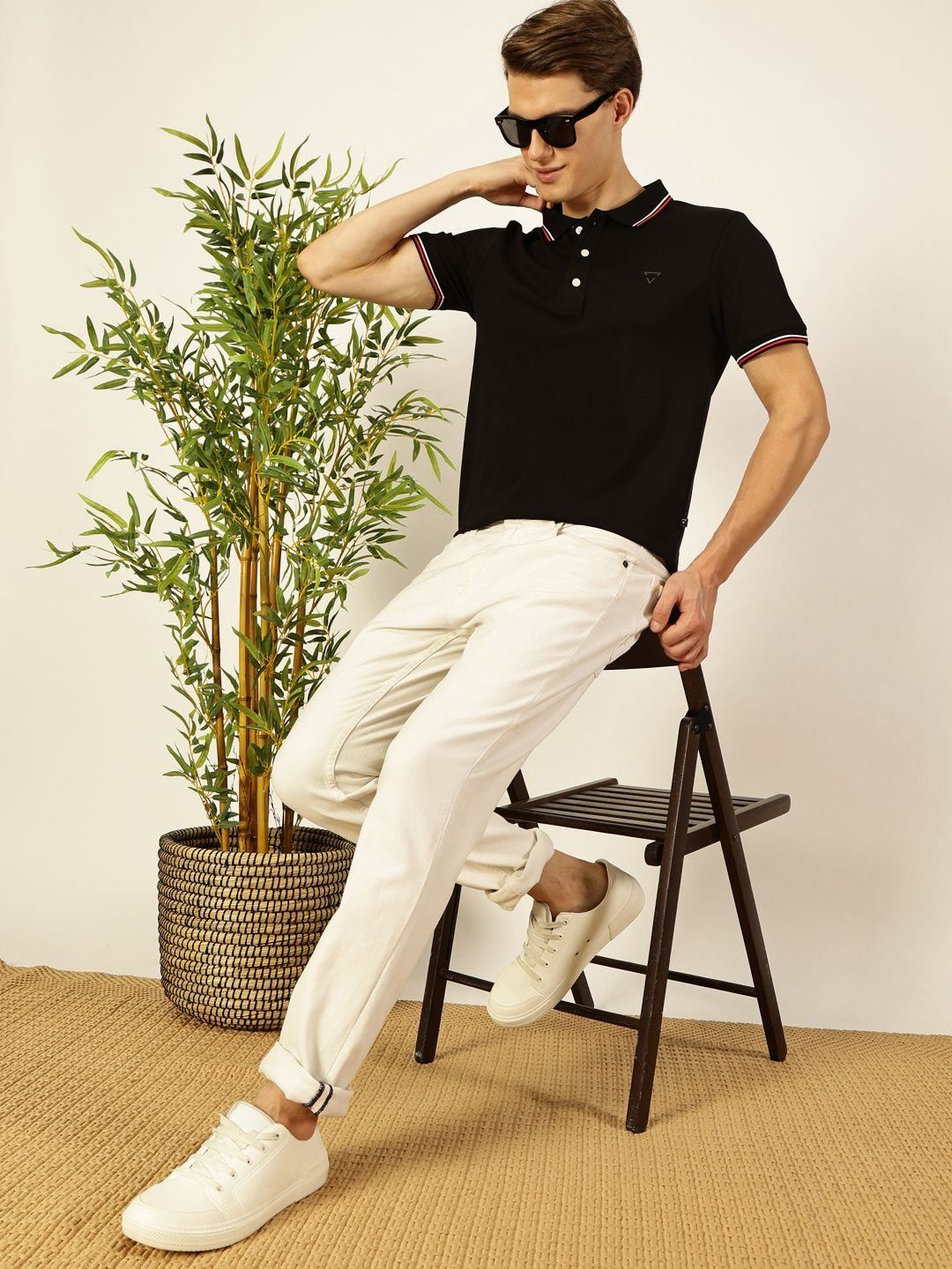 Thomas Scott Men Solid Polo Collar Cotton T-shirt