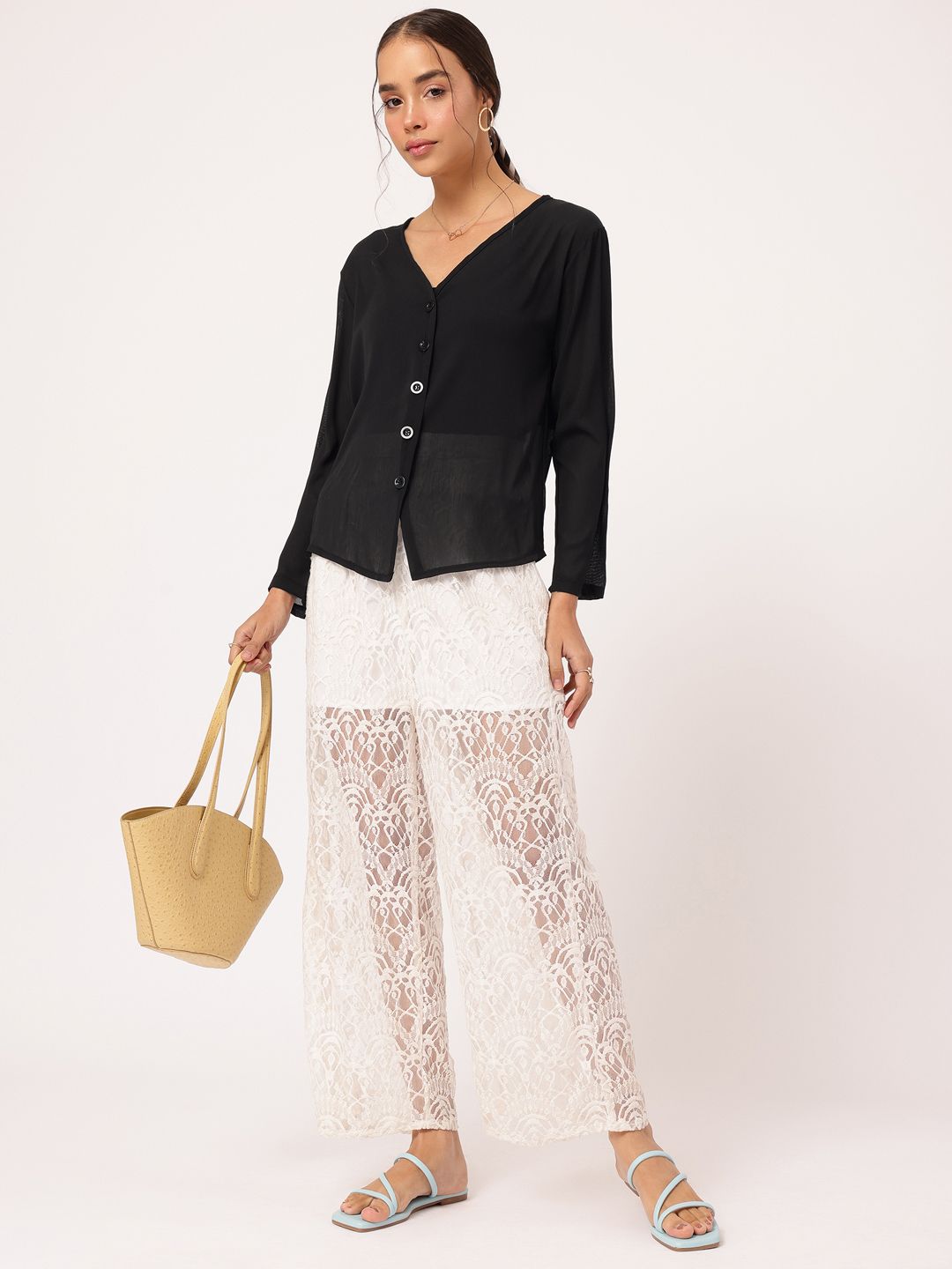 DressBerry Extravagant Ease V-Neck Semi-Sheer Top